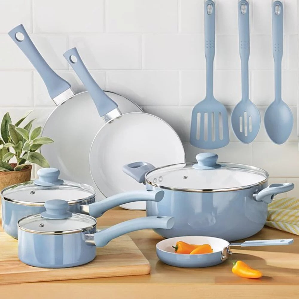 Thyme & Table Nonstick Willow Cookware, 12-Piece Set, Peacock Blue non  stick cooking pot set